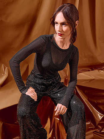 Μπλούζα μεταλλιζέ ημιδιάφανη σε μαύρο