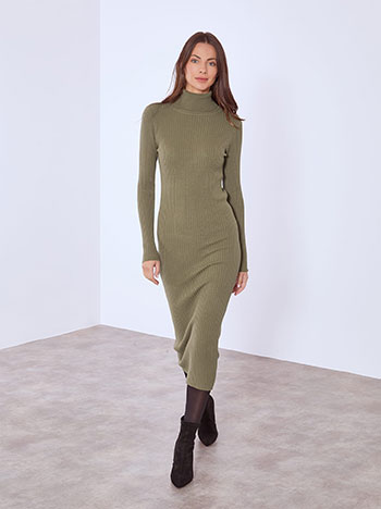 Dress midi with turtleneck in khaki