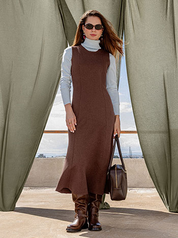 Dress sleeveless midi in brown