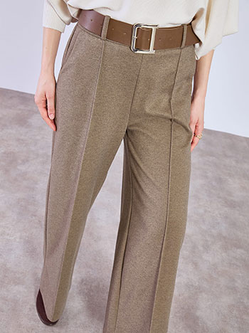 Παντελόνι wide leg με διακοσμητική ραφή σε καφέ