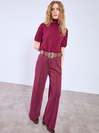 Trousers wide leg with decorative seam in wine red