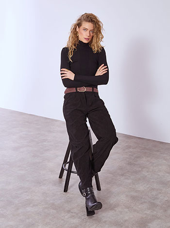 Παντελόνι κοτλέ barrel σε μαύρο