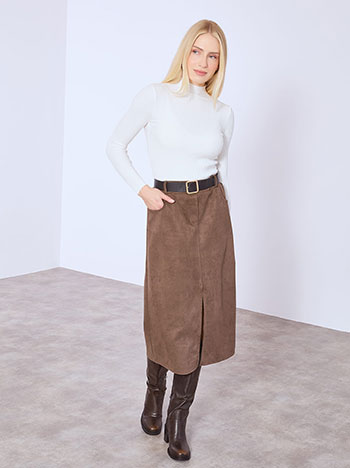 Skirt midi suede like in brown