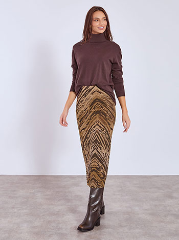 Φούστα εμπριμέ με τούλι σε καφέ