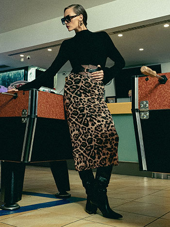 Skirt leopard with tulle in dark beige