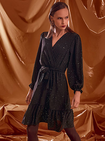 Dress mini wrap front with glitter in black