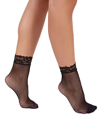 Fishnet socks with lace detai in black