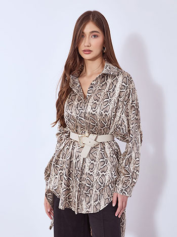 Shirt aymmetric in animal print in beige