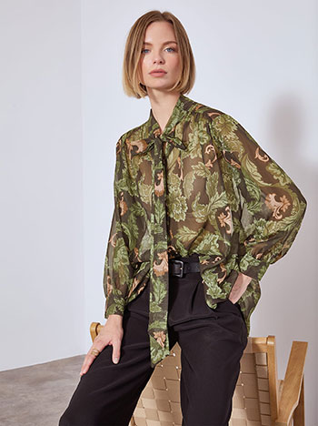 Πουκαμίσα εμπριμέ με δέσιμο σε μαύρο