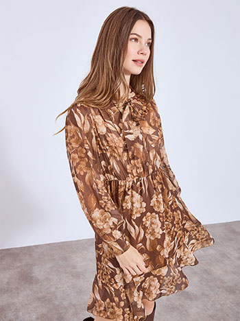 Φόρεμα μίνι floral σε καφέ