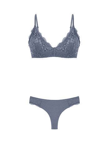 Lingerie set rib with lace in rough blue