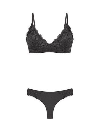 Lingerie set rib with lace in black