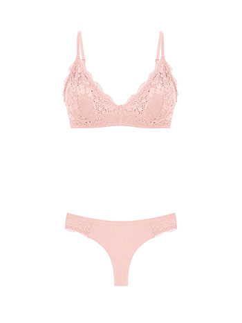 Lingerie set rib with lace in pink