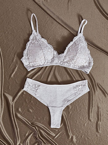 Lingerie set rib with lace in grey