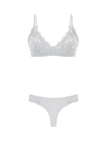 Lingerie set rib with lace in grey