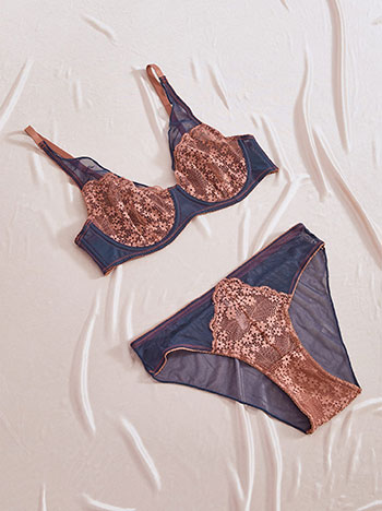 Σετ εσωρούχων ημιδιάφανο με δαντέλα σε σκούρο μπλε