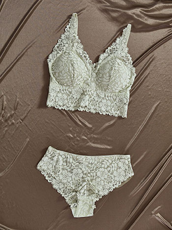 Σετ εσωρούχων απο δαντέλα σε λαδί ανοιχτό