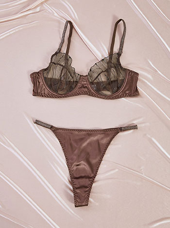 Lingerie set satin in dark brown