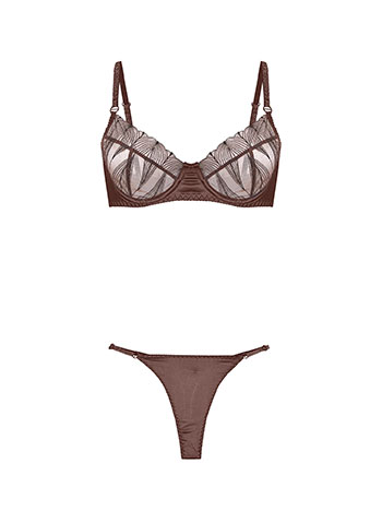 Lingerie set satin in dark brown