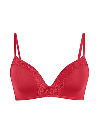Bra rib with lace details in red