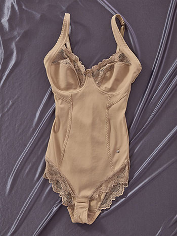 Bodysuit shapewear with lace in dark beige