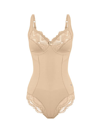 Bodysuit shapewear with lace in dark beige
