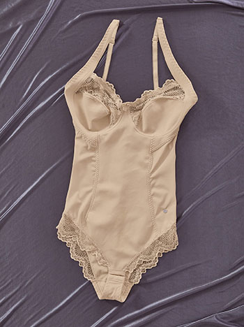 Κορμάκι σύσφιξης με δαντέλα σε μπεζ