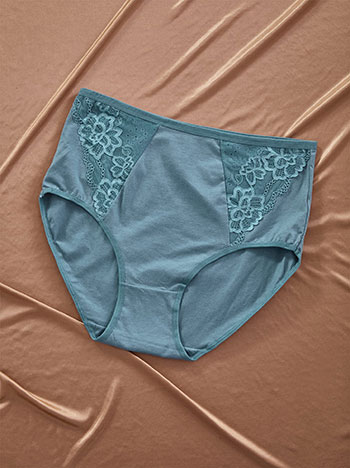 Σλιπ μονόχρωμο με δαντέλα σε πετρόλ