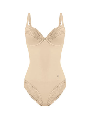Bodysuit elastic with lace in dark beige
