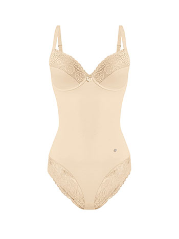 Κορμάκι ελαστικό με δαντέλα σε μπεζ