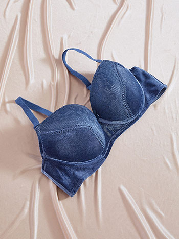 Σουτιέν βελούδινο με δαντέλα σε μπλε