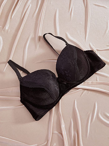 Σουτιέν βελούδινο με δαντέλα σε μαύρο
