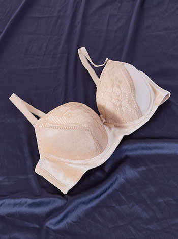 Σουτιέν βελούδινο με δαντέλα σε μπεζ