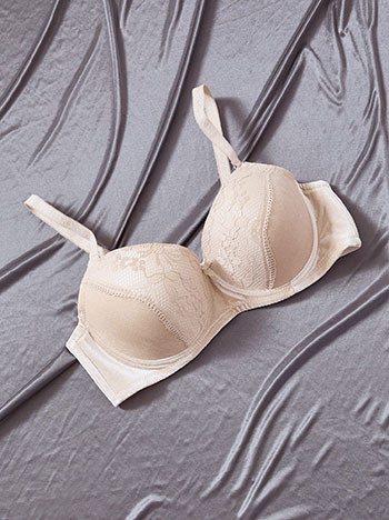 Σουτιέν βελούδινο με δαντέλα σε μπεζ