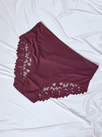 Plus size brief with lace details in wine red
