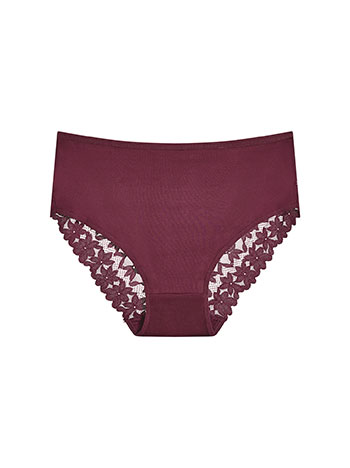 Plus size brief with lace details in wine red