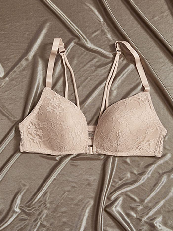 Bra with front fastening in dark beige