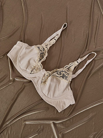 Bra unpadded with lace in dark beige