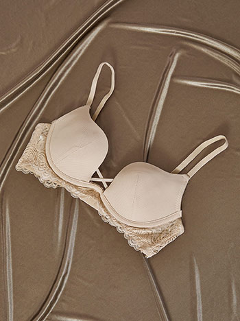 Bra with cross detail in beige