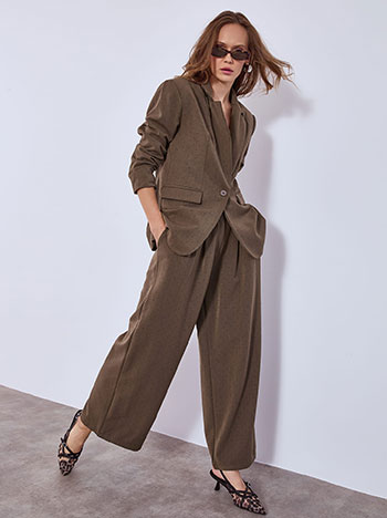 Σετ σακάκι και παντελόνα με strass σε καφέ