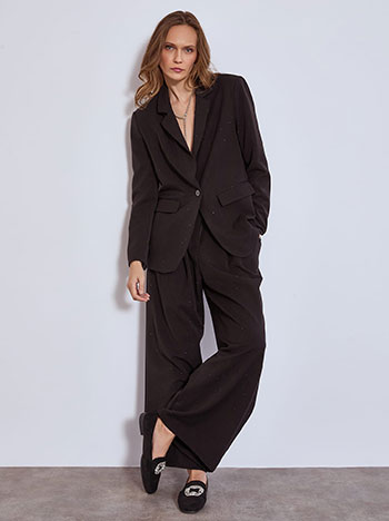 Blazer and wide leg trousers with strass set in black
