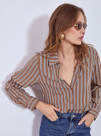 Shirt striped with cotton in brown