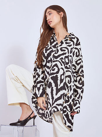 Shirt printed asymmetric in light beige
