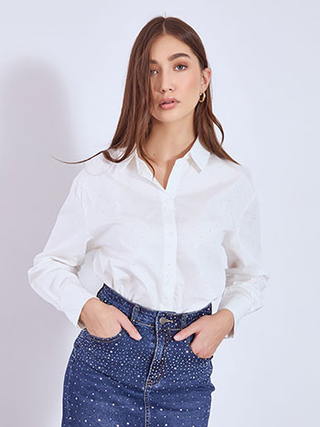 Shirt with strass in white