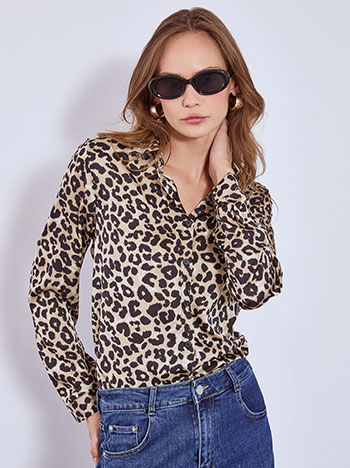 Shirt leopard satin in dark beige
