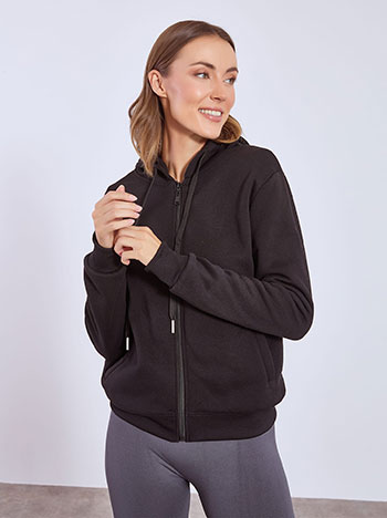 Hoodie sweatshirt zip-up in black