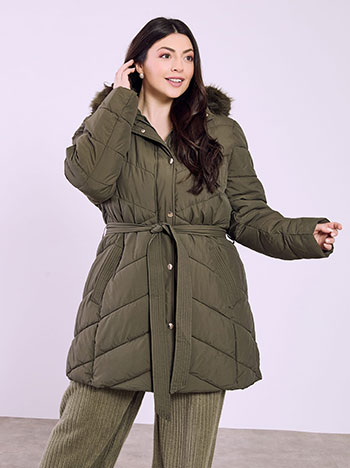 Jacket quilted with belt in khaki