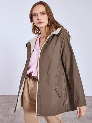 Jacket double face with hoodie in beige brown