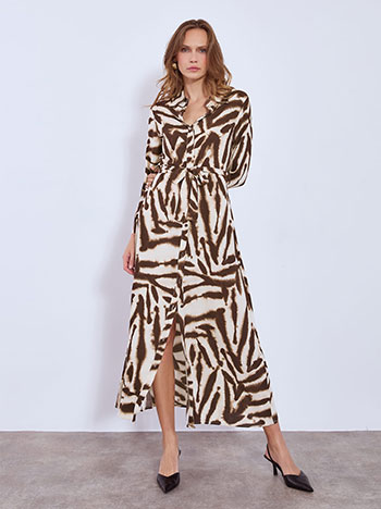Shirt dress printed cotton in brown