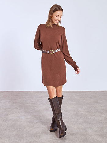 Φόρεμα πλεκτό μίνι σε καφέ